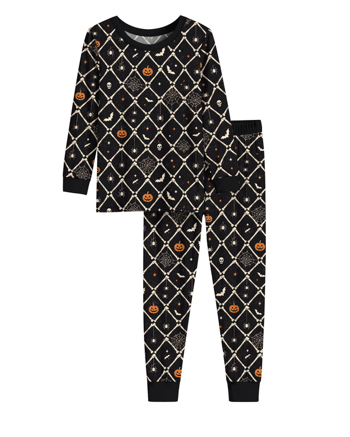 Gothic Skeleton Bones Spooky Halloween Bamboo Two Piece Long Sleeve Pajama Set