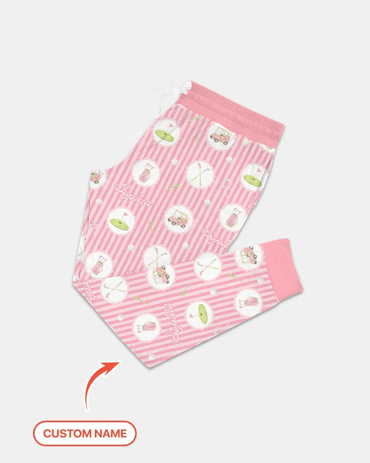 Personalisierter Name Rosa Golfmädchen Bambus Schlafanzug-Set für Damen