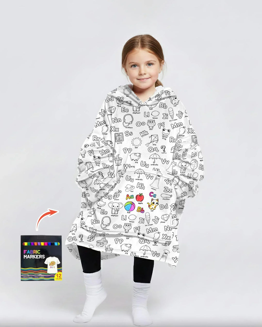 All Colorable Alphabet Wearable Bamboo Blanket Hoodie