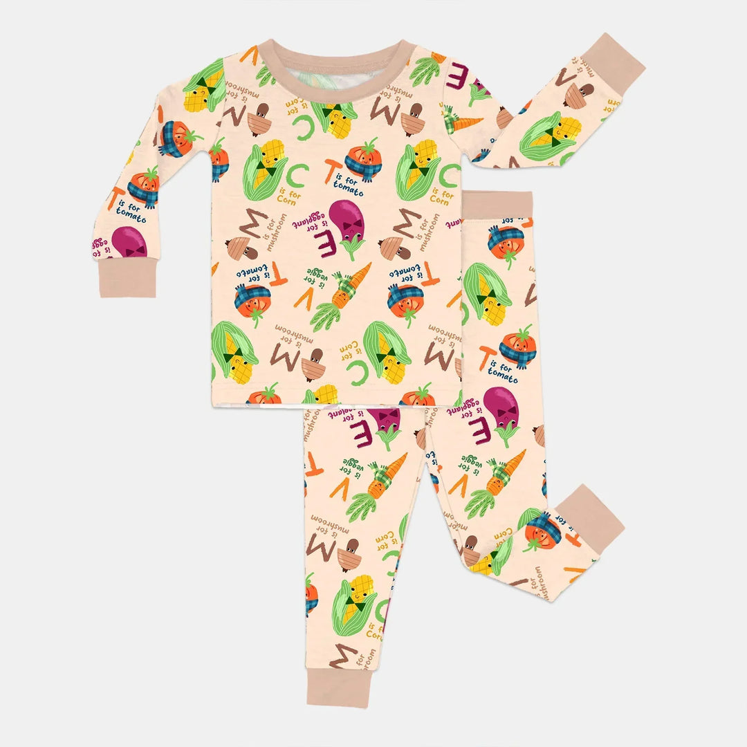 Veggie Letter Bamboo Two Piece Long Sleeve Pajama Set