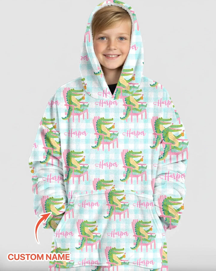 Personalisierbarer Name Preppy Later Gator Bambus Decken-Hoodie