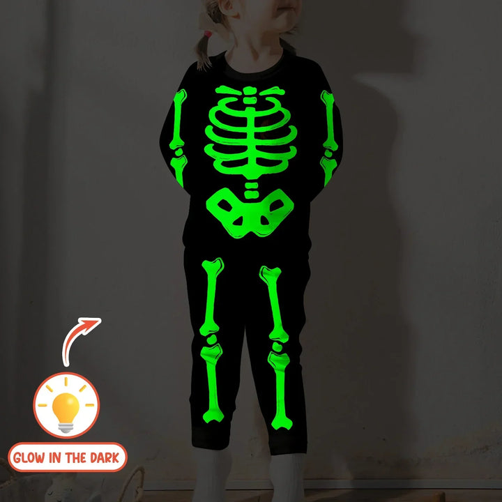 Halloween Glow In The Dark Skeleton Two Piece Long Sleeve Pajama Set , Halloween Glow In The Dark Skeleton Two Piece Long Sleeve Pajama Set - 12-18M