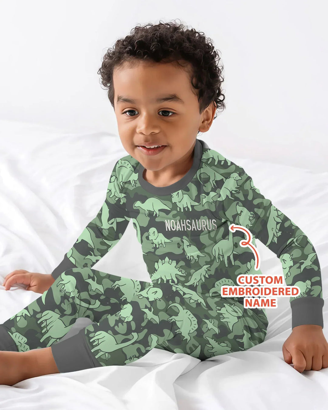 Custom Name Embroidered Matching With Dadasaurus Bamboo Two Piece Long Sleeve Pajama Set