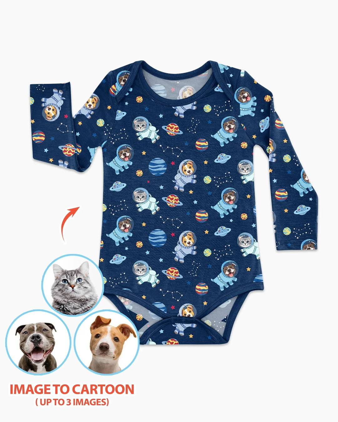 Astronaut Custom Pet Image Family Matching Bamboo Bodysuit