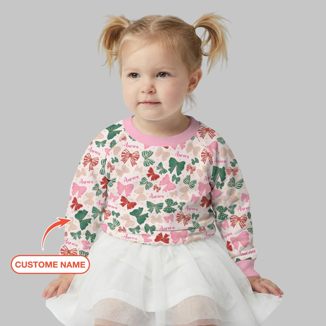 Personalisierbares Preppy Coquette Schleifen Bambus Rundhals-Sweatshirt