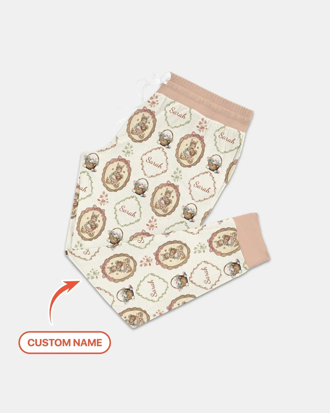 Vintage Hase Ostern Benutzerdefinierter Name Mommy & Me Passender Bambus Damen Schlafanzug Set