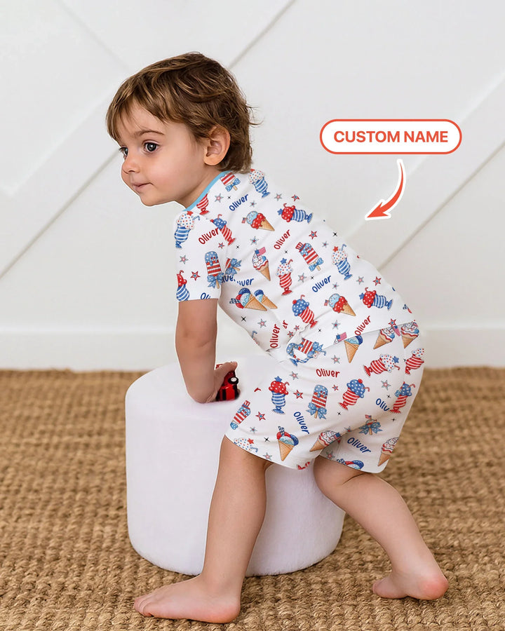 Zweiteiliges Pyjama-Set mit kurzen Ärmeln und Shorts im Sommer-Design