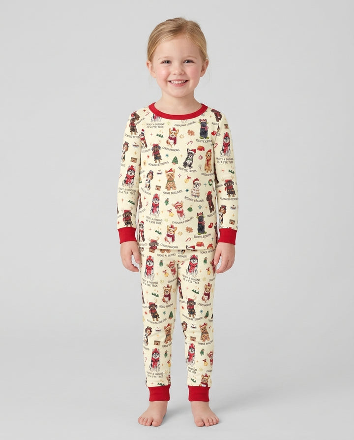 Retro 12 Dogs of Christmas Bamboo Two Piece Long Sleeve Pajama Set