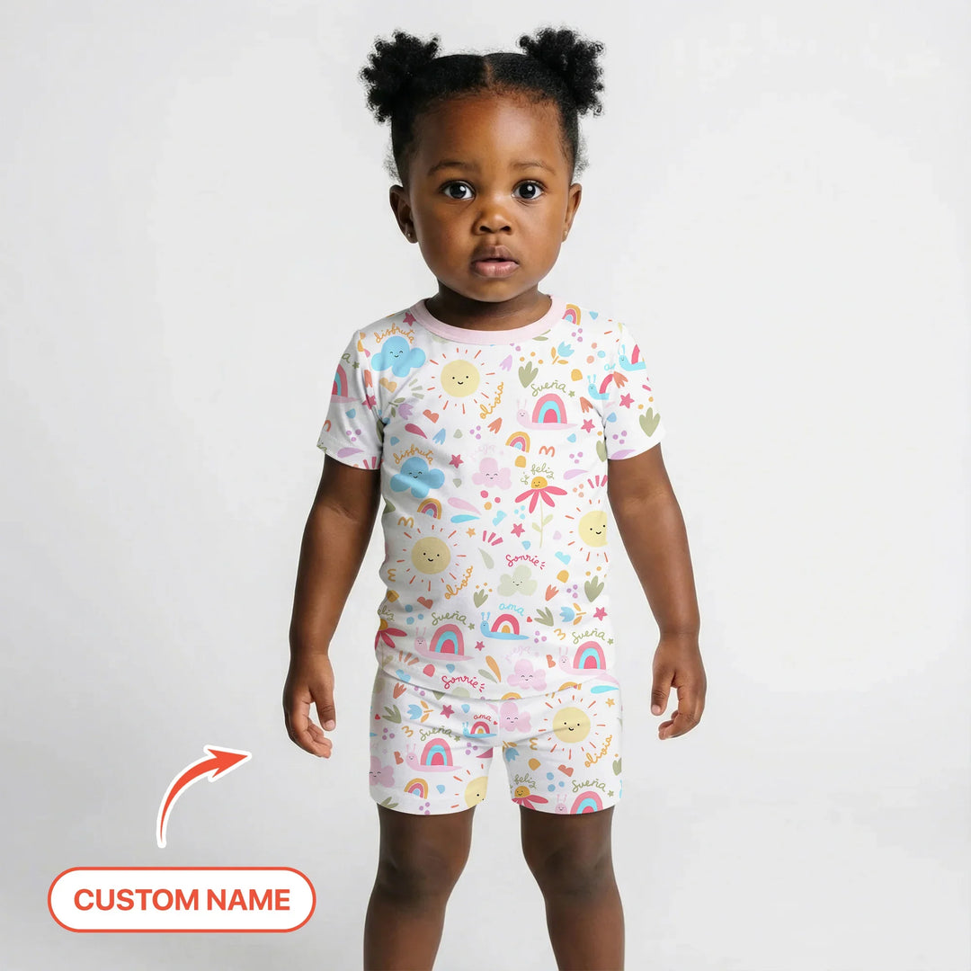 Zweiteiliges Pyjama-Set mit kurzen Ärmeln und Shorts im Sommer-Design
