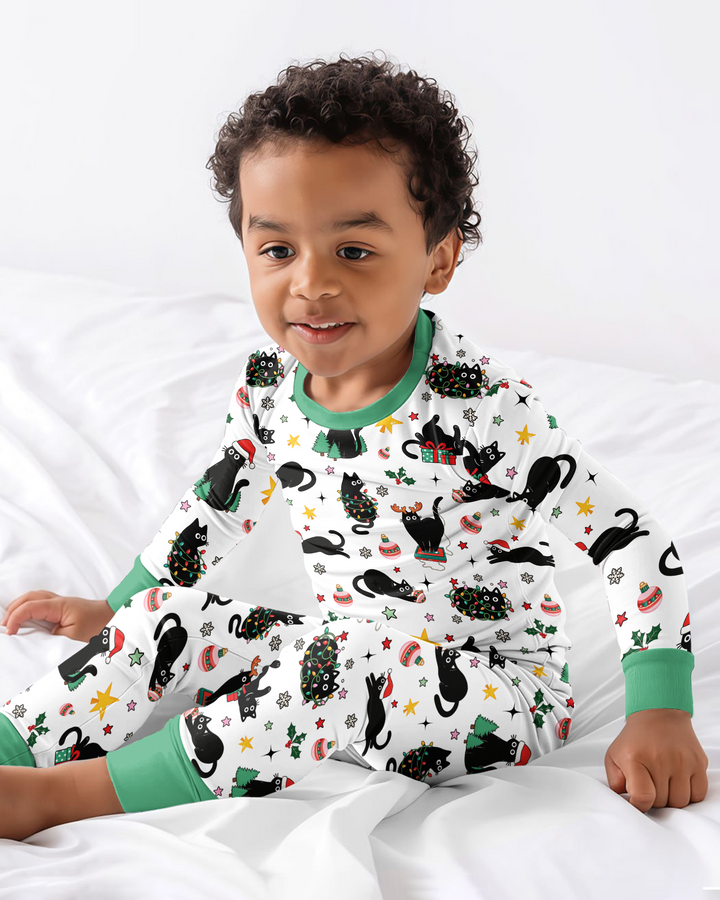 Christmas Black Cats Bamboo Two Piece Long Sleeve Pajama Set