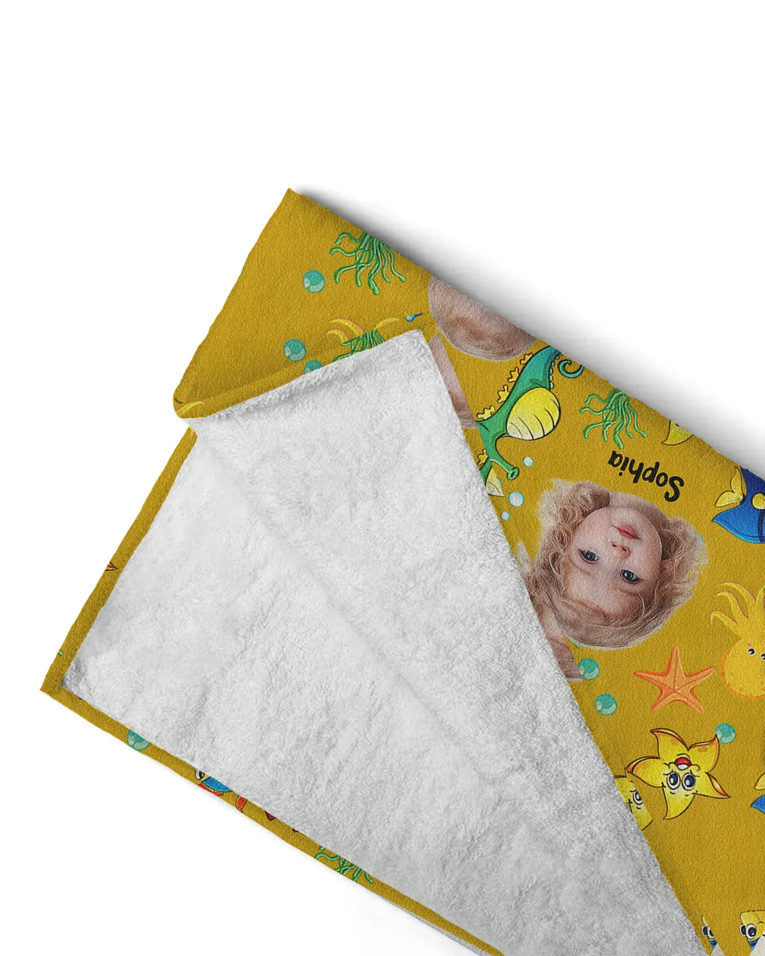 Personalisiertes Foto Niedliches Kindergesicht Aquarell Meerestiere Sommer Bambus Strandtuch