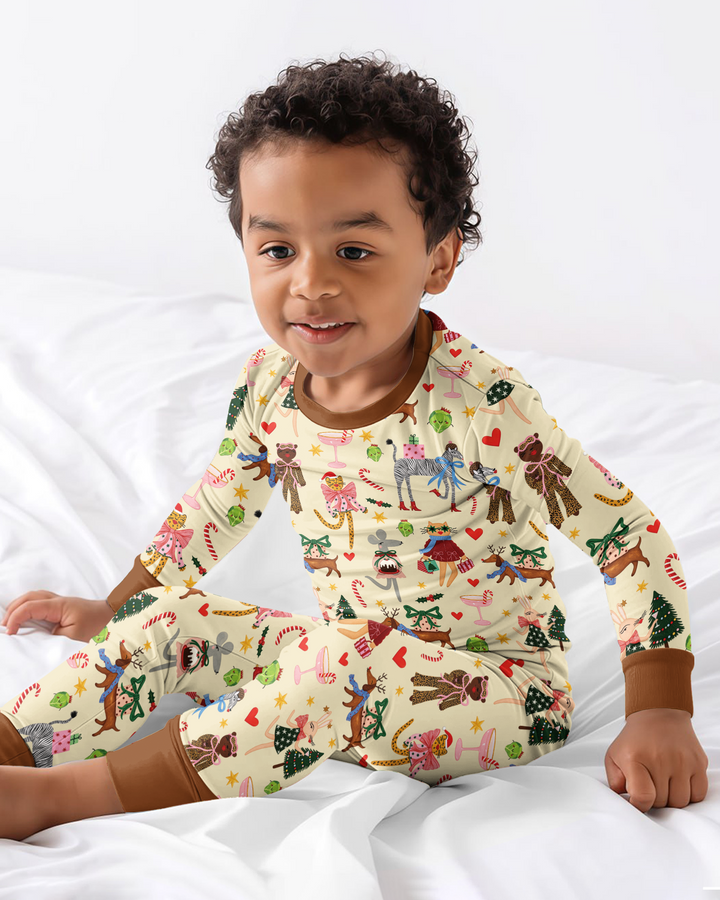 Animals Christmas Bamboo Two Piece Long Sleeve Pajama Set