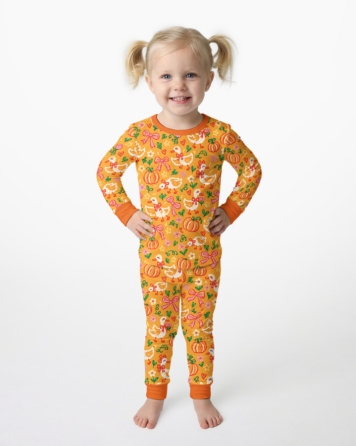 Cute Duck Pumpkin Fall Bamboo Two Piece Long Sleeve Pajama Set