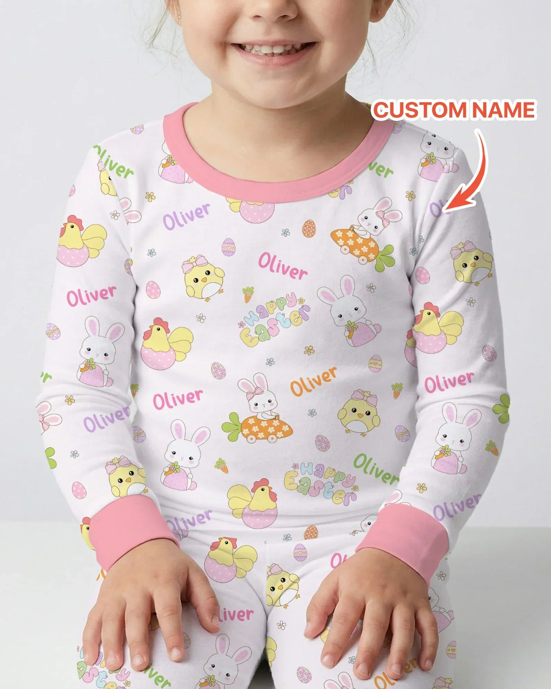 Custom name Happy Easter Bamboo Two Piece Long Sleeve Pajama Set