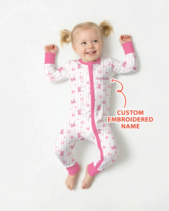 Custom Embroidered Name Baseball Girl Bamboo Convertible Zippy