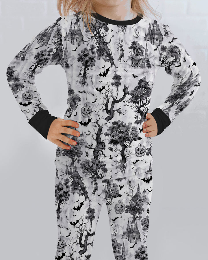 Gothic Halloween Chinoiserie Bamboo Two Piece Long Sleeve Pajama Set