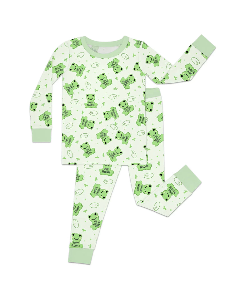 Marzipan Passover Conversation Frogs Bamboo Two Piece Long Sleeve Pajama Set