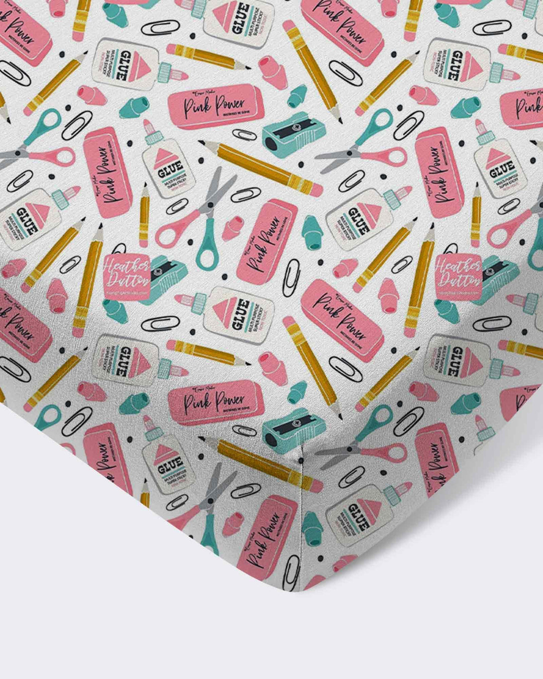 Pink Power School Supplies Bamboo Fitted Crib Sheet