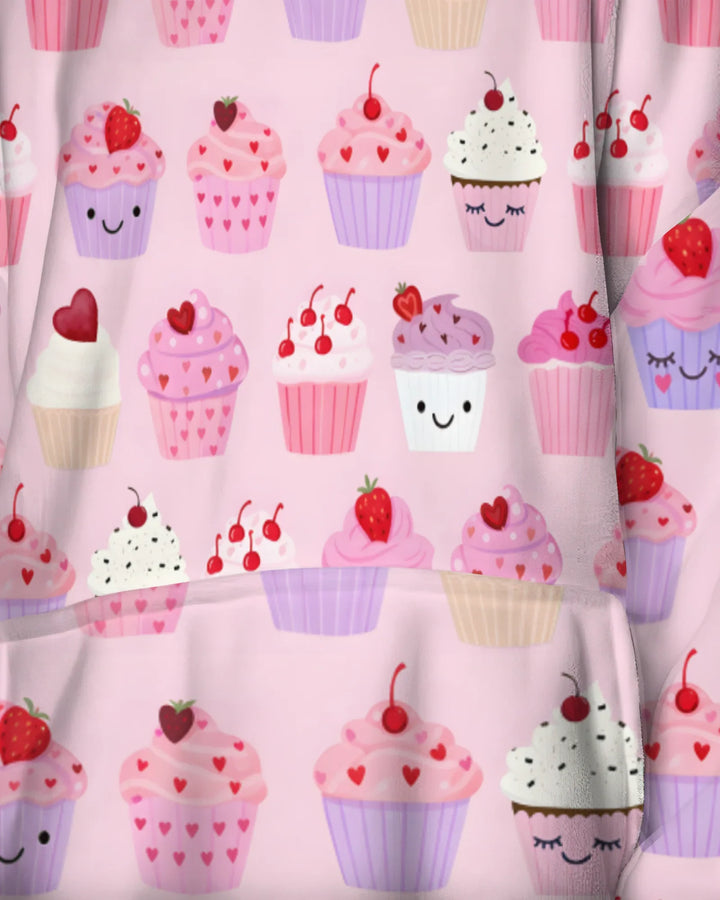 Valentine Emotional Cupcakes Wearable Bamboo Blanket Hoodie