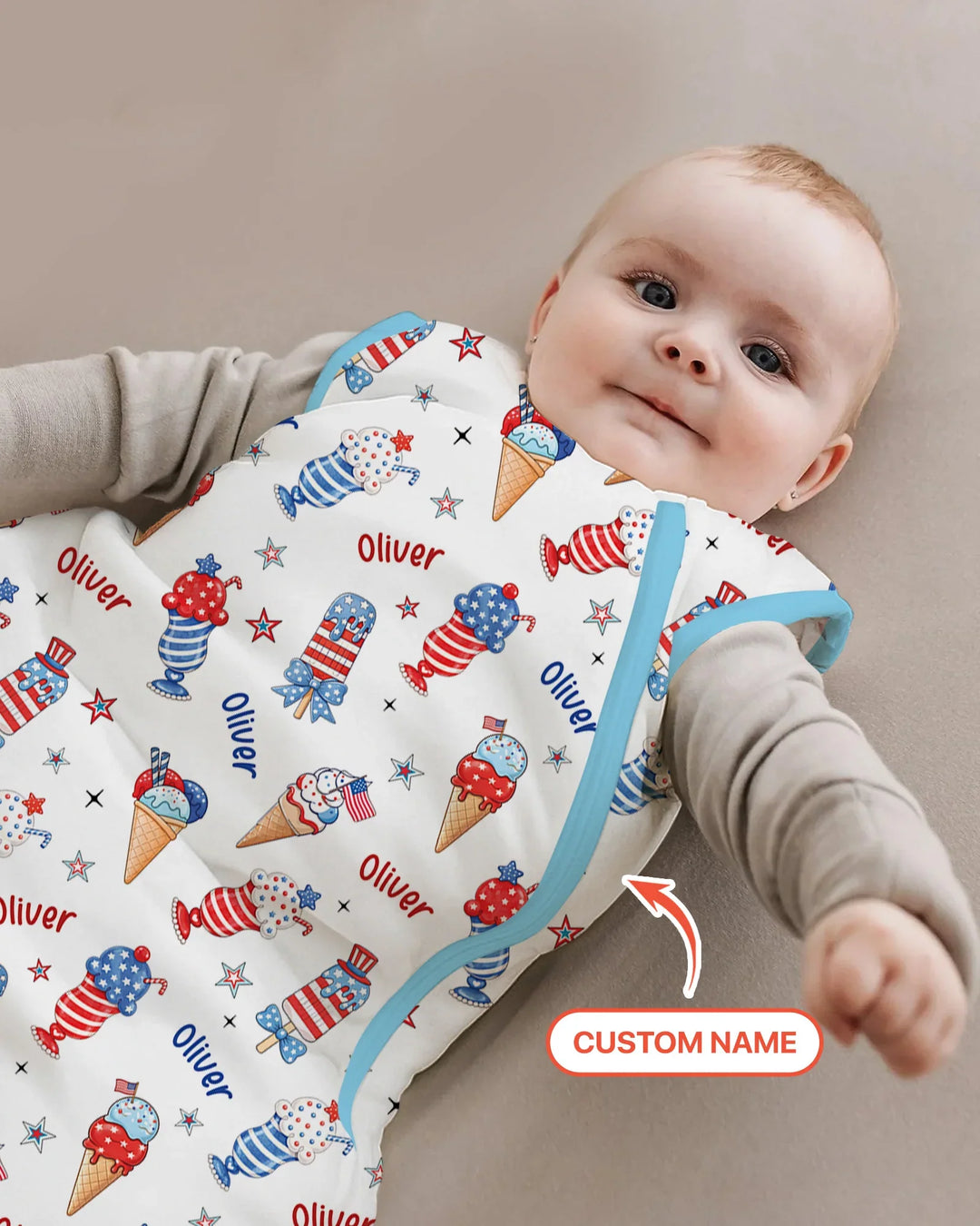 Custom Name Red, White & Ice Cream Bamboo Sleep Bag