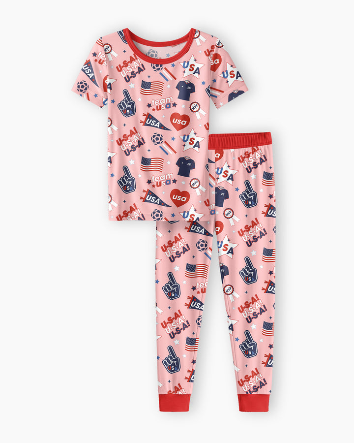 Soccer Party Team USA Bamboo Two Piece Short Sleeve Pajama Set