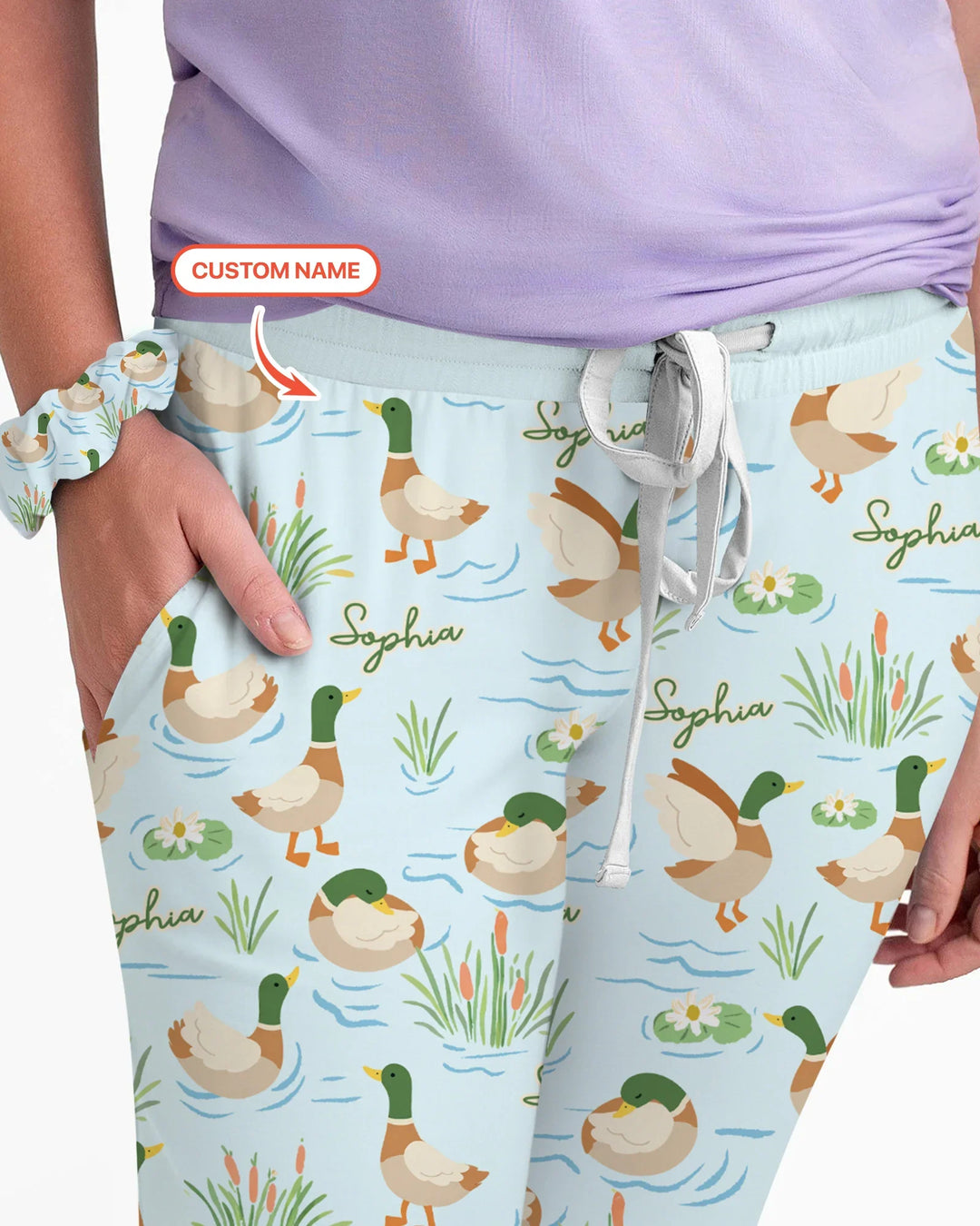 Personalisiertes Pyjama-Set für Damen aus Bambus mit Stockentenmuster