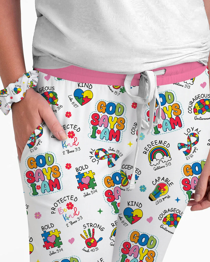 Gott sagt, ich bin Autismus-Bewusstsein Bambus Damen Pyjama Set