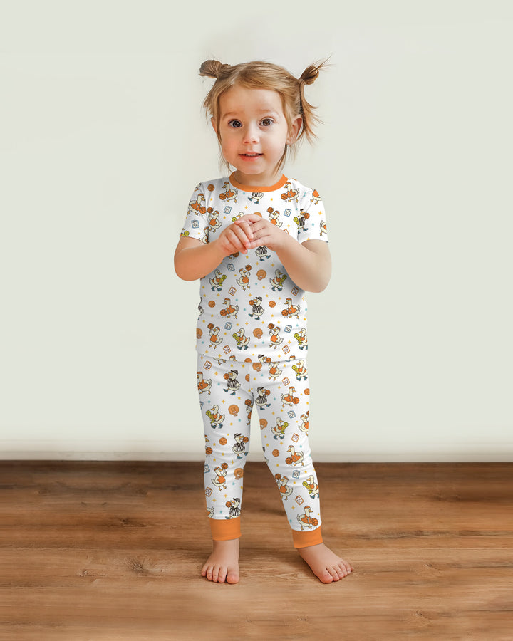 Silly Goose Playing Basketball Bamboo Two Piece Short Sleeve Pajama Set