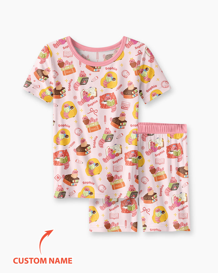 Little Book Worm Family Matching Bamboo Two Piece Short Sleeve Shorts Pajama Set