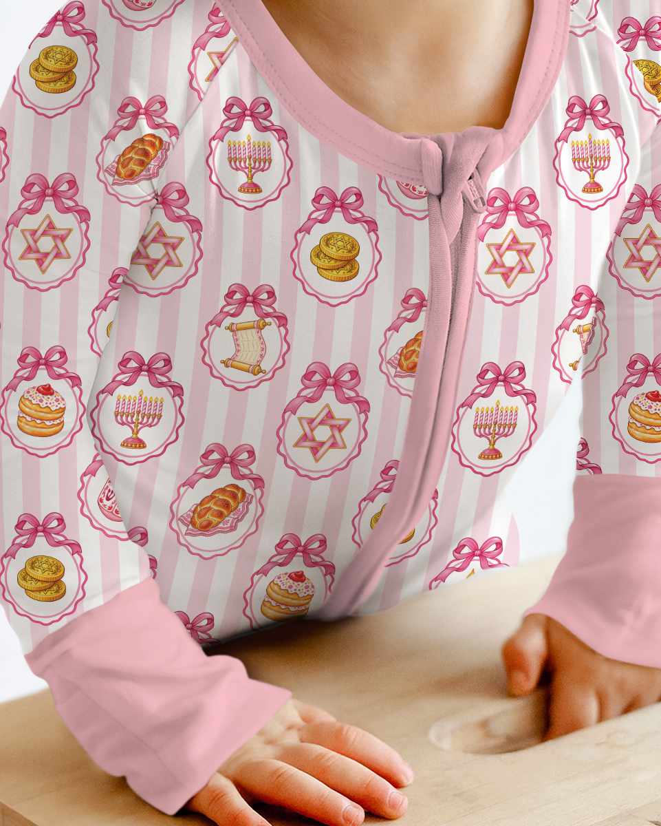 Hanukkah Bows & Blessings Mommy & Me Matching Bamboo Convertible Zippy