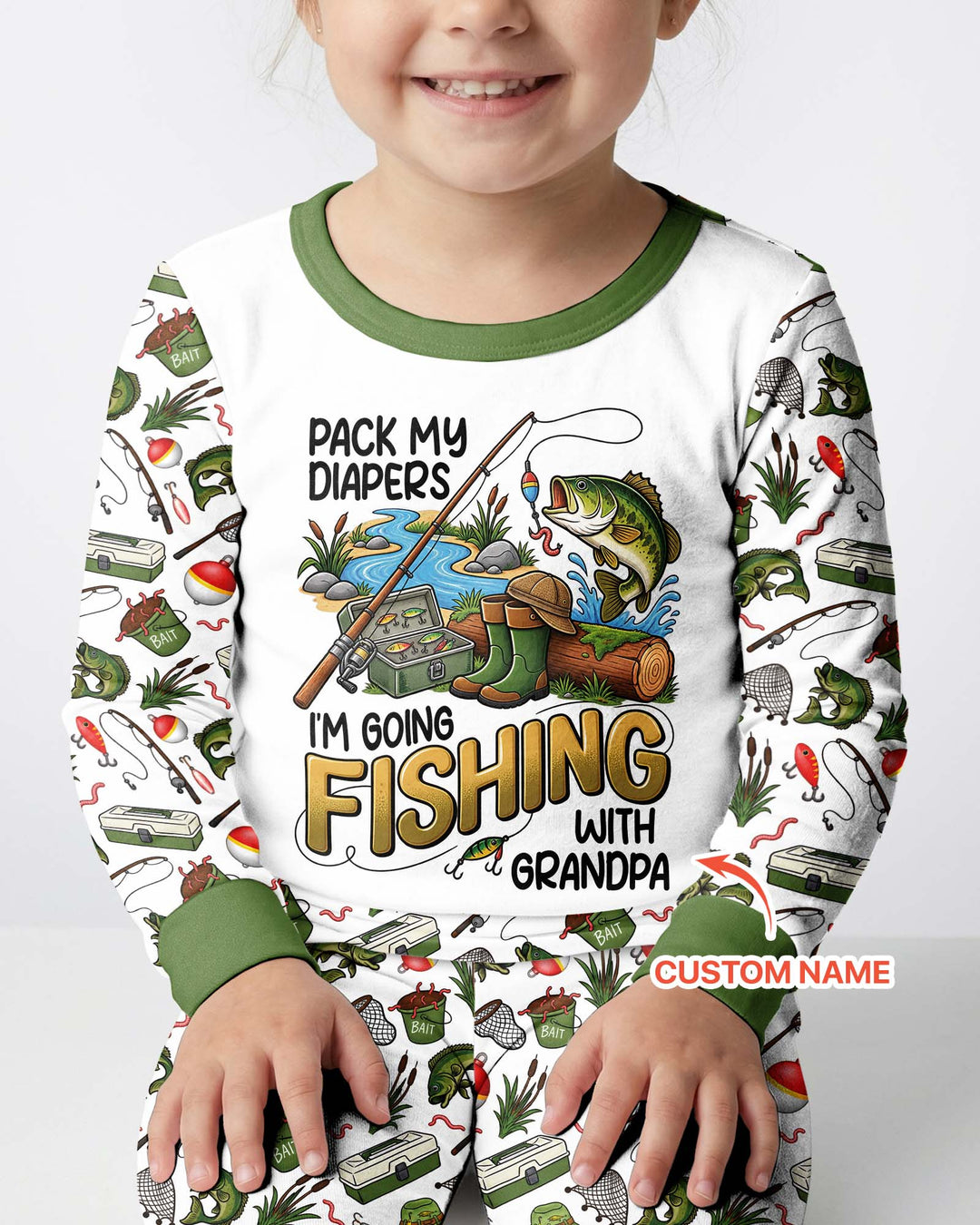 I'm Going Fishing With Grandpa Bamboo Two Piece Long Sleeve Pajama Set