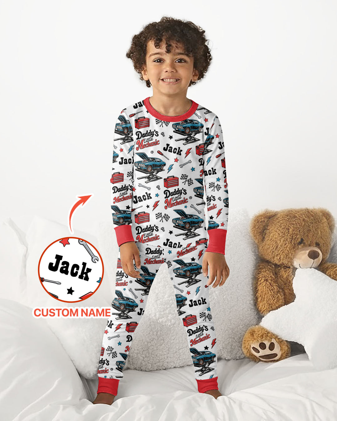 Custom Name Daddy's Little Mechanic Bamboo Two Piece Long Sleeve Pajama Set
