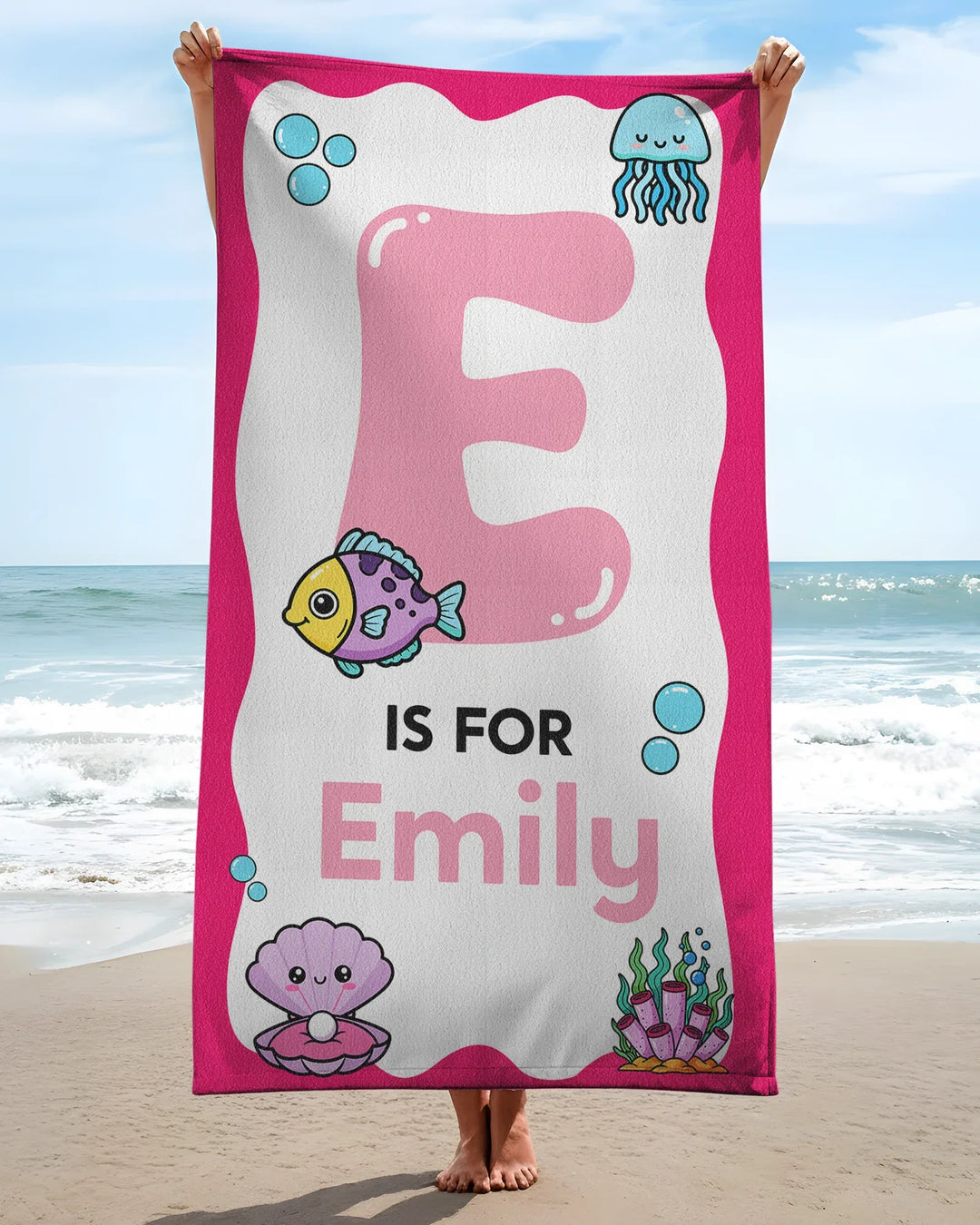 Personalised Ocean Theme Oversized Bamboo Beach Towel