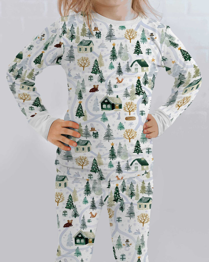 Winter Woodland Village Bamboo Two Piece Long Sleeve Pajama Set