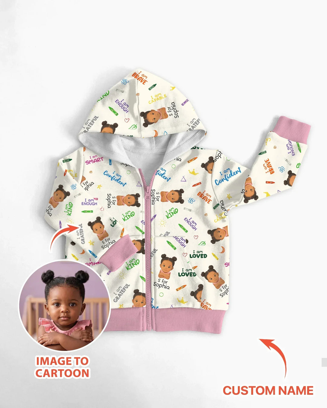 Kids Affirmations Custom  Bamboo Zip Hoodie