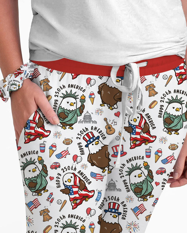Nettes, patriotisches Eagles Family Matching Bambus-Damenpyjama-Set zum 250. Geburtstag Amerikas