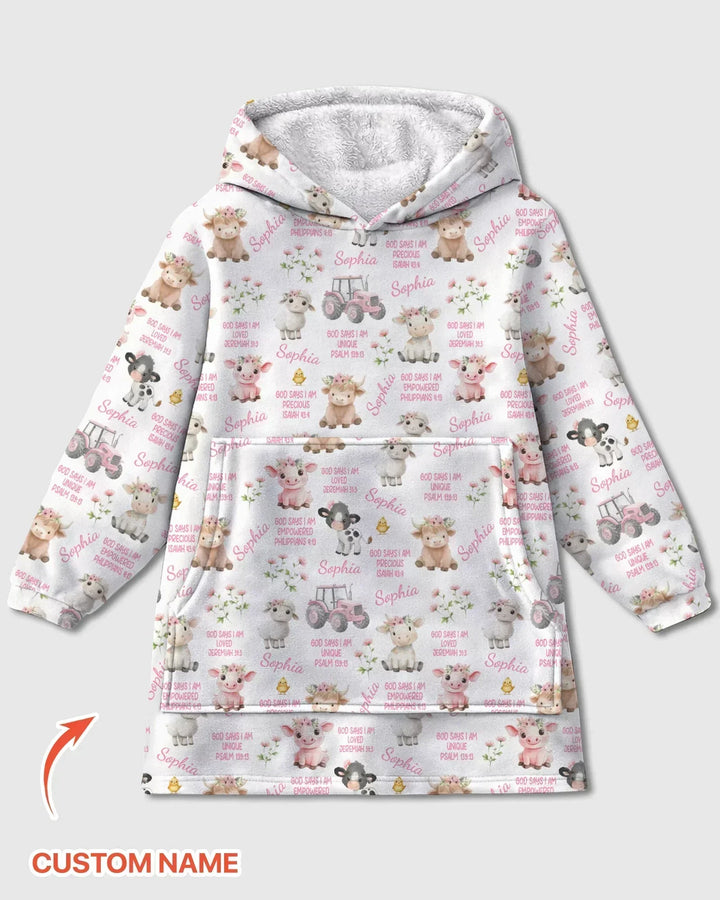Personalisierbarer Name Gott Sagt Ich Bin Bauernhoftiere Bambus Decken-Hoodie
