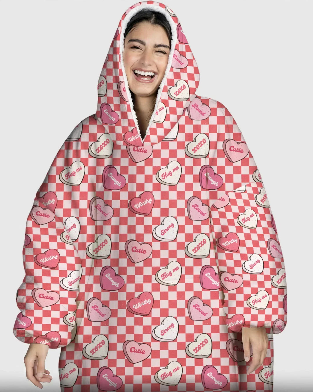 Valentins-Kapuzenpullover aus Bambusdecke mit Herzmuster