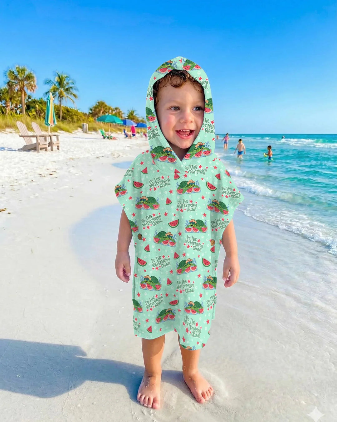 Wassermelonen-Schildkröten Familie passender Bambus-Bade-Poncho