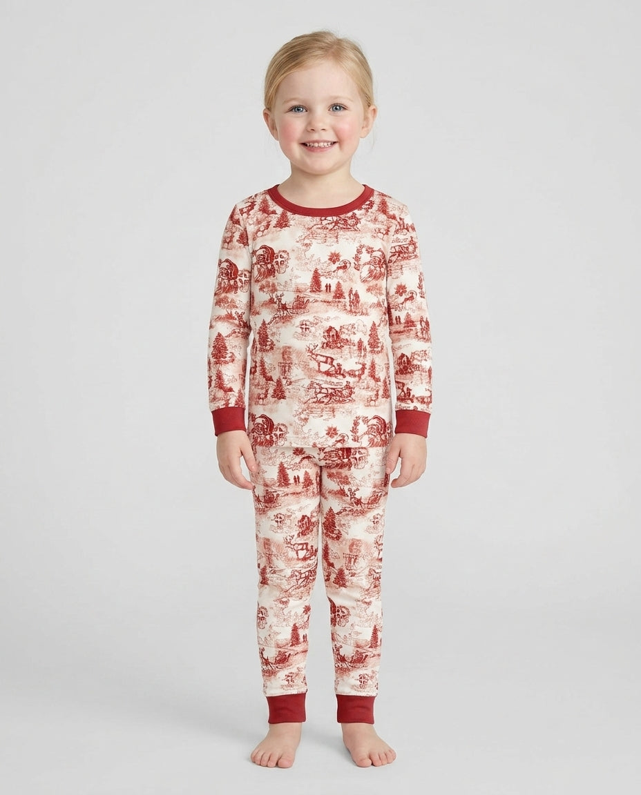 Merry Christmas Toile  Bamboo Two Piece Long Sleeve Pajama Set