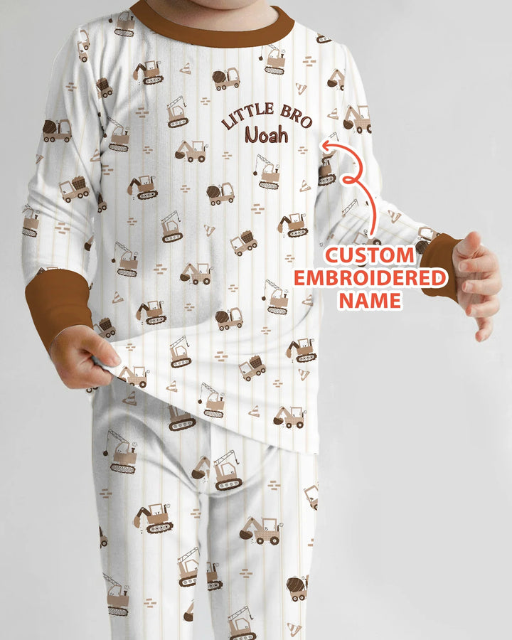Custom Embroidered Name Constructor Little Bro Bamboo Two Piece Long Sleeve Pajama Set