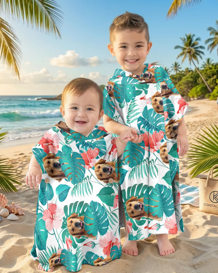 Hawaiianischer Badeponcho für Hunde aus Bambus mit individuellem Foto