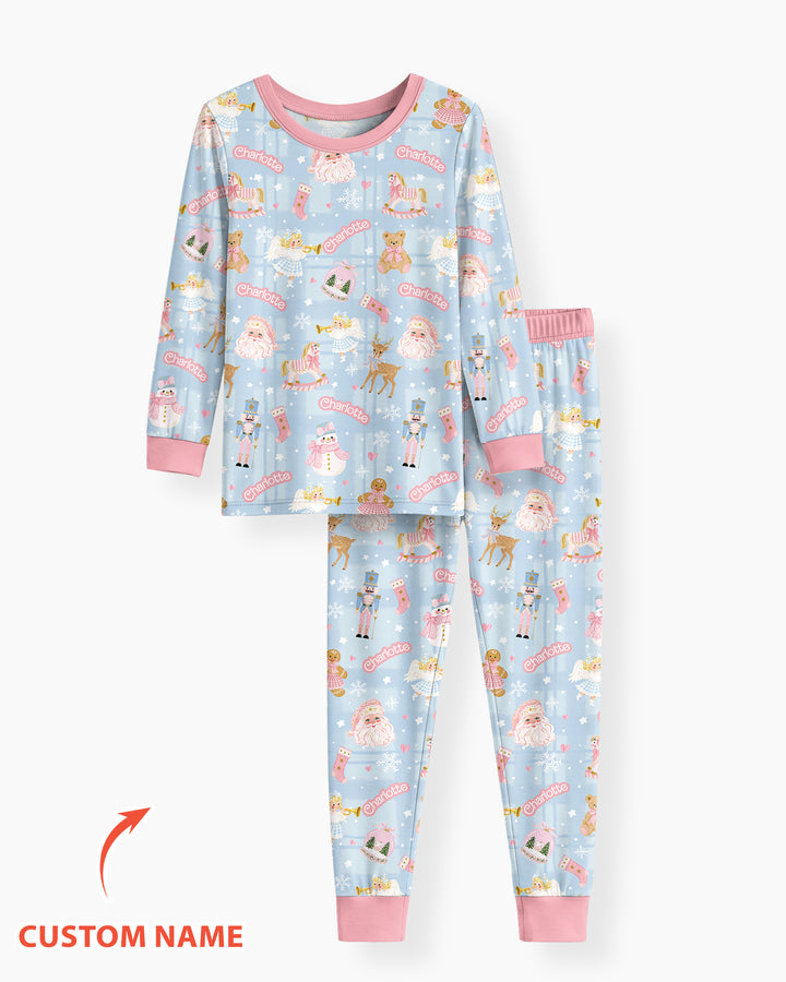 Custom Name Winter Wonderland Bamboo Two Piece Long Sleeve Pajama Set