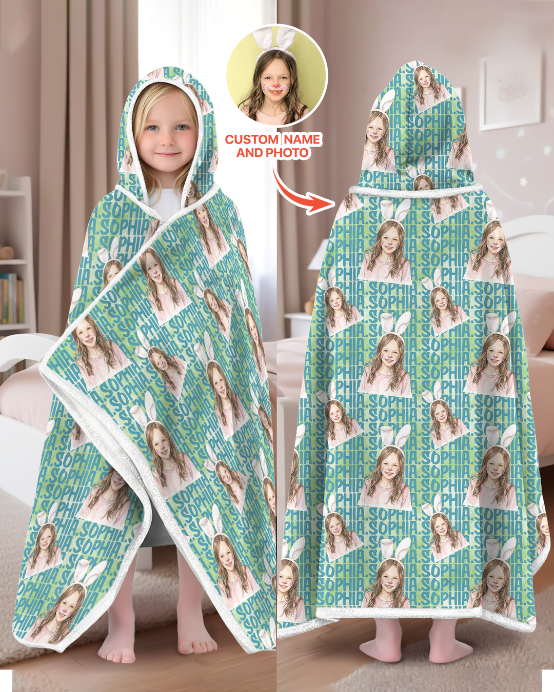 Colorful Kids Name Bamboo Blanket Hoodie