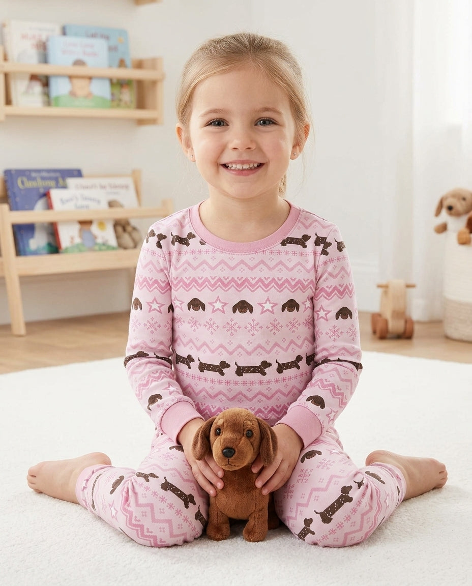 Dachshund Winter Fair Isle Bamboo Two Piece Long Sleeve Pajama Set