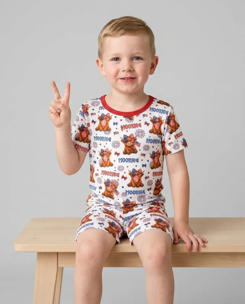 Schlafanzug-Set zweiteilig, kurze Ärmel, kurze Hose, Bambus