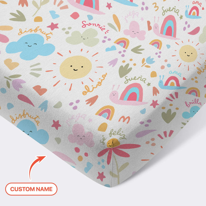 Custom Name Positive Spring Garden Bamboo Fitted Crib Sheet