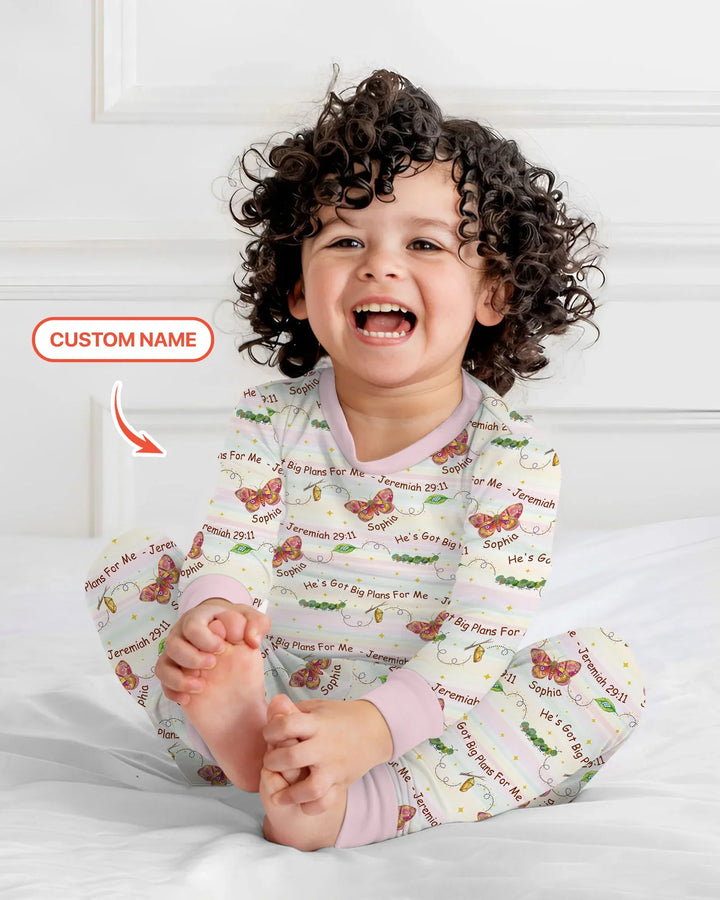 Custom Name He's Got Big Plans For Me  Bamboo Two Piece Long Sleeve Pajama Set