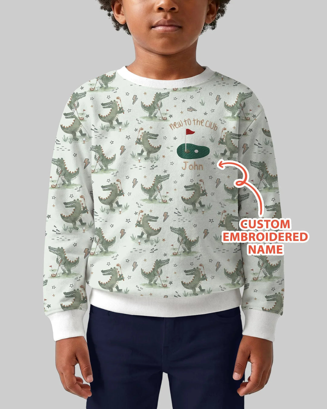 Personalisiertes besticktes Krokodil-Golf-Bambus-Rundhals-Sweatshirt mit Namen
