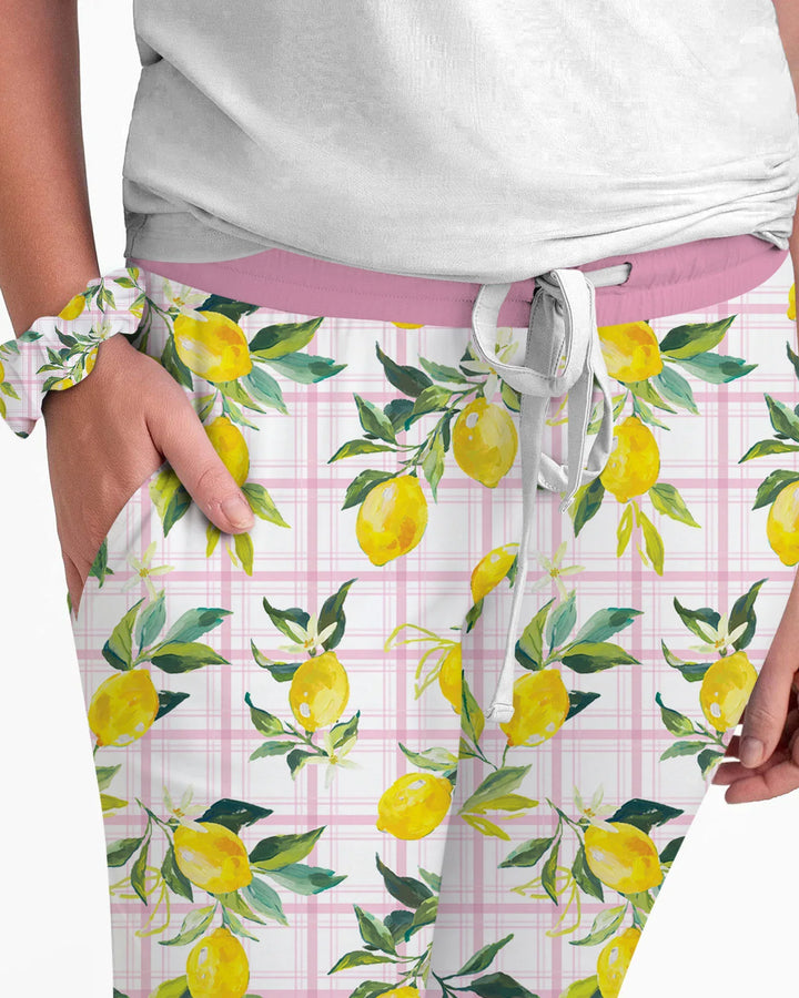 Familien-Pyjama-Set aus Bambus für Damen mit mediterranen Zitronen